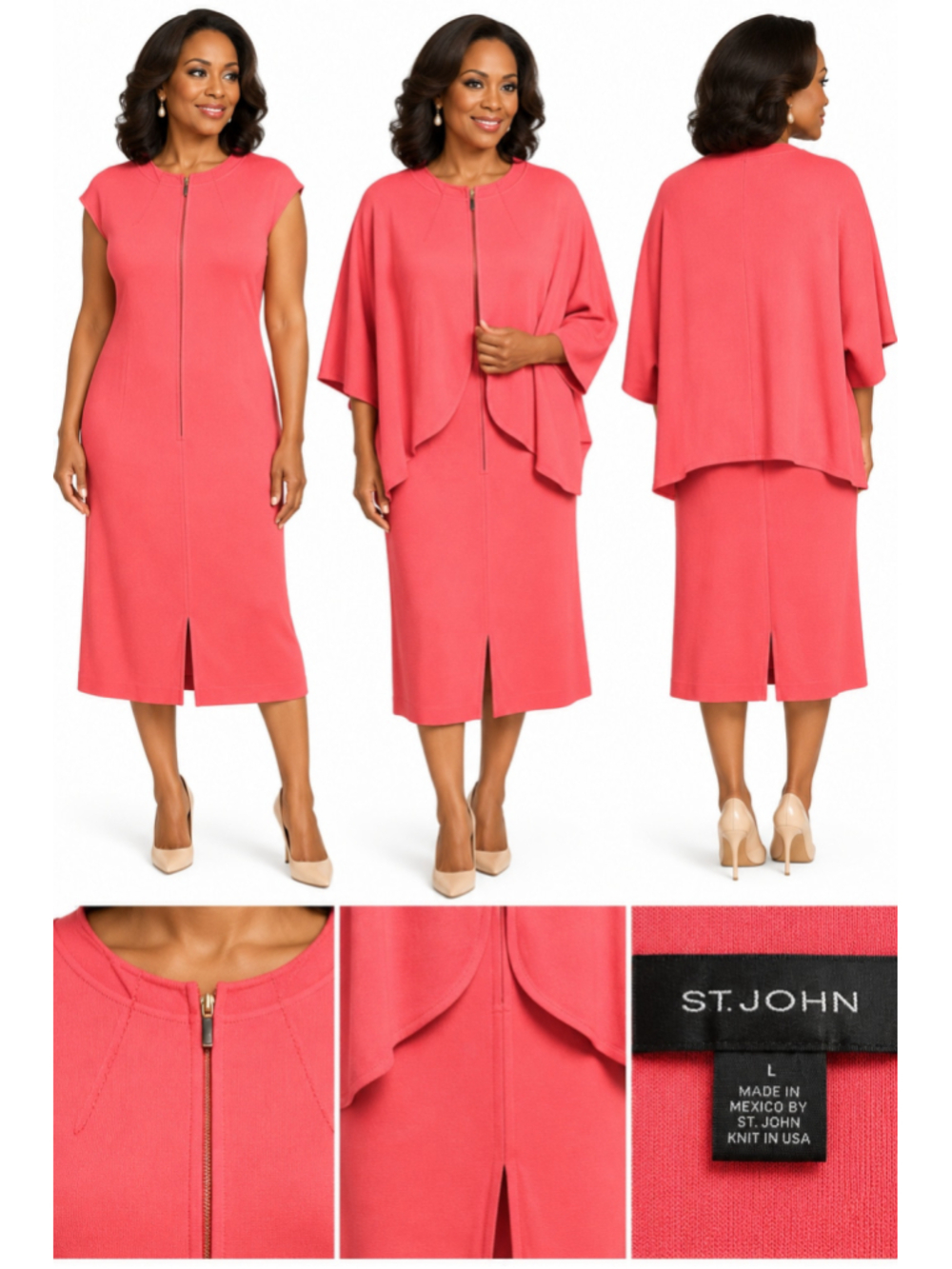 Women's St. John Knit Midi Dress Set, Size 14/L, Pink